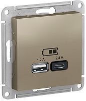 Розетка USB тип A+С без рамки Systeme Electric AtlasDesign 2-м. 2400мА шампань картинка